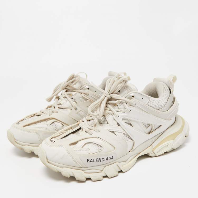 Balenciaga White Leather and Mesh Track Sneakers Size 40