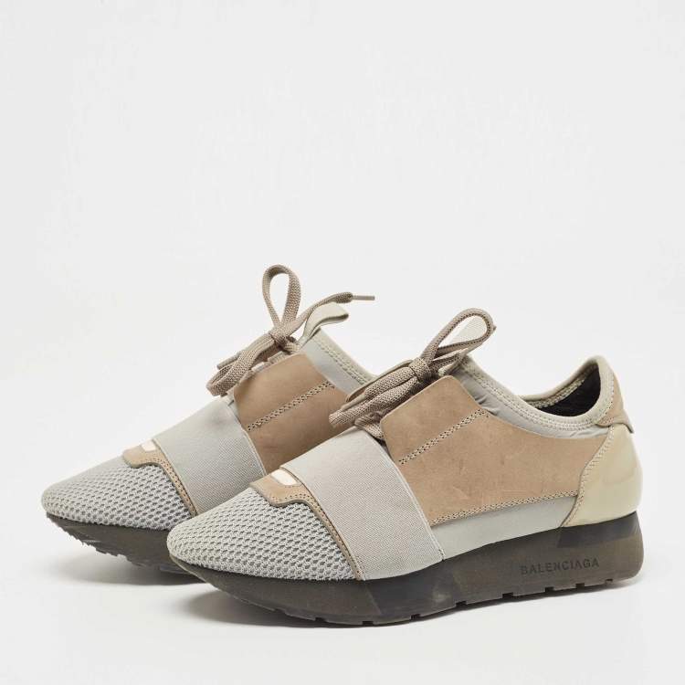 Pre Owned Balenciaga Two Tone Leather and Mesh Race Runner Sneakers Size 35