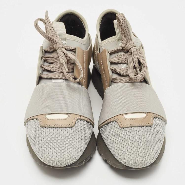 Pre Owned Balenciaga Two Tone Leather and Mesh Race Runner Sneakers Size 35