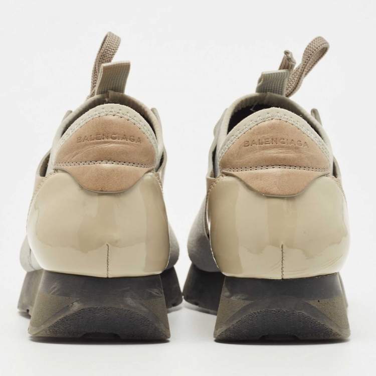 Pre Owned Balenciaga Two Tone Leather and Mesh Race Runner Sneakers Size 35