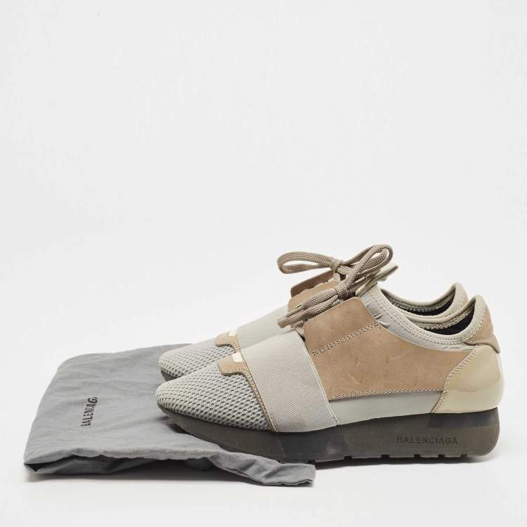 Pre Owned Balenciaga Two Tone Leather and Mesh Race Runner Sneakers Size 35