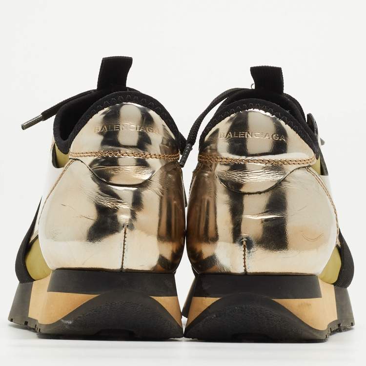 Pre Owned Balenciaga Tricolor Foil Leather and Mesh Race Runner Low Top Sneakers Size 35