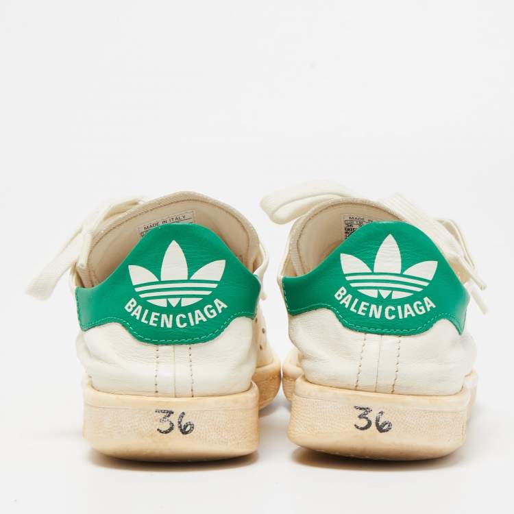 Pre Owned Balenciaga White Leather Low Top  Sneakers Size 36