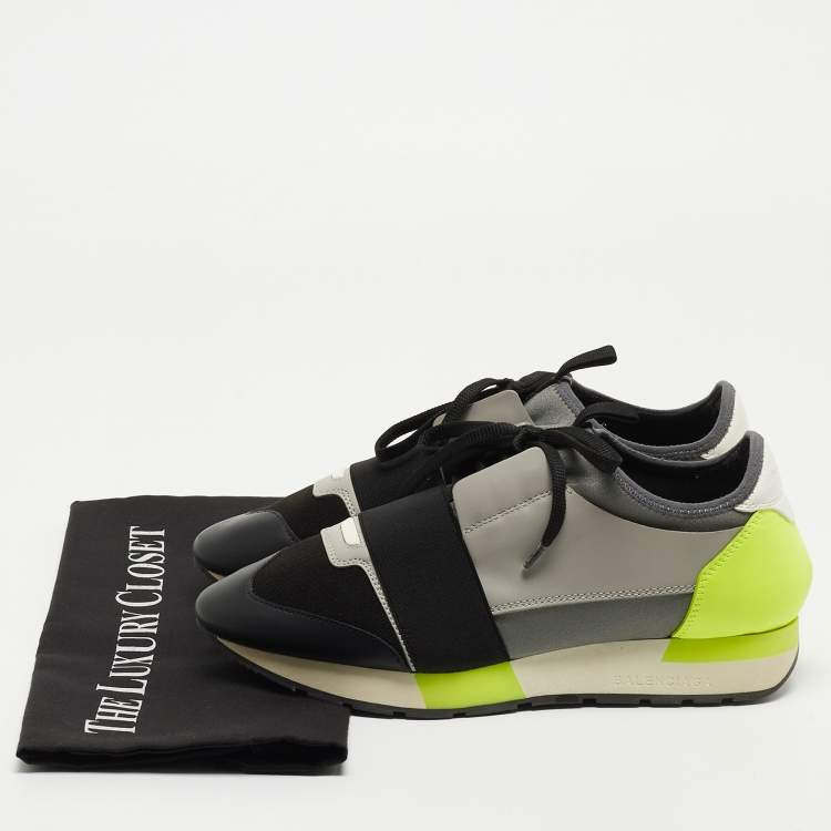Pre Owned Balenciaga Tricolor Leather and Fabric Race Runner Low Top Sneakers Size 39