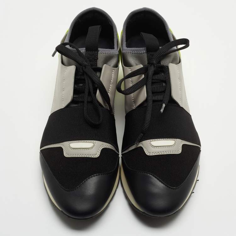 Pre Owned Balenciaga Tricolor Leather and Fabric Race Runner Low Top Sneakers Size 39