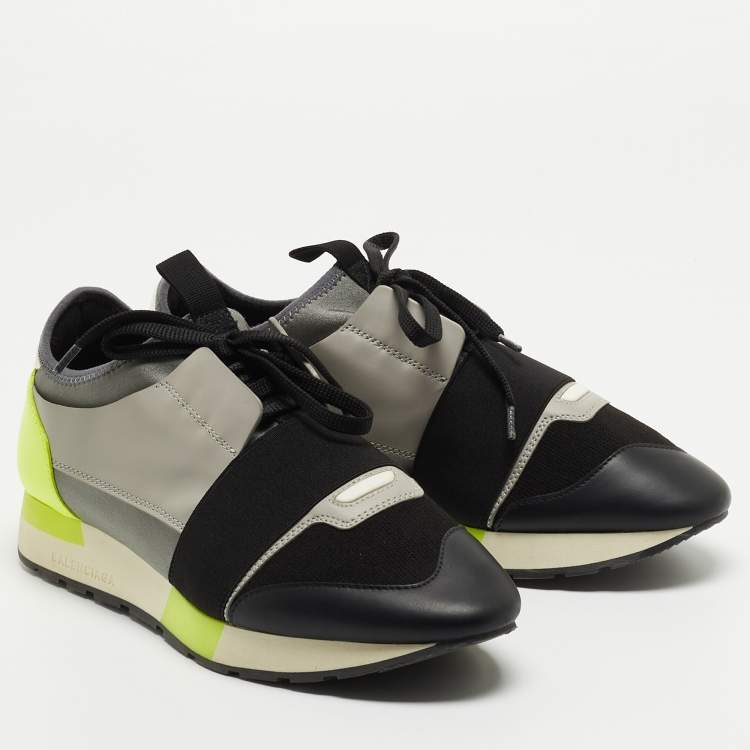 Pre Owned Balenciaga Tricolor Leather and Fabric Race Runner Low Top Sneakers Size 39