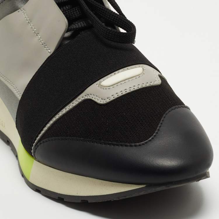 Pre Owned Balenciaga Tricolor Leather and Fabric Race Runner Low Top Sneakers Size 39