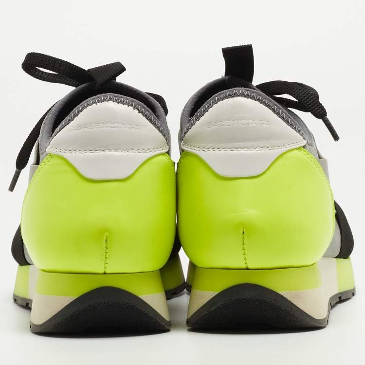Pre Owned Balenciaga Tricolor Leather and Fabric Race Runner Low Top Sneakers Size 39