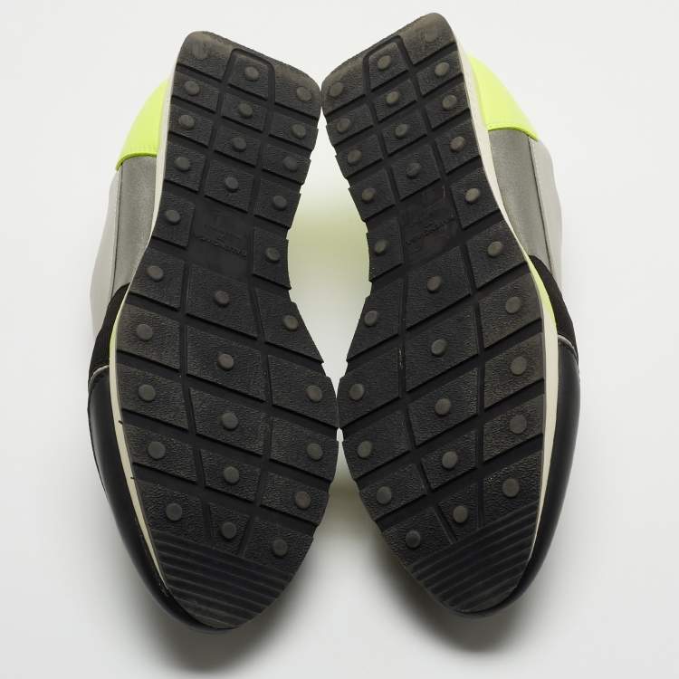 Pre Owned Balenciaga Tricolor Leather and Fabric Race Runner Low Top Sneakers Size 39