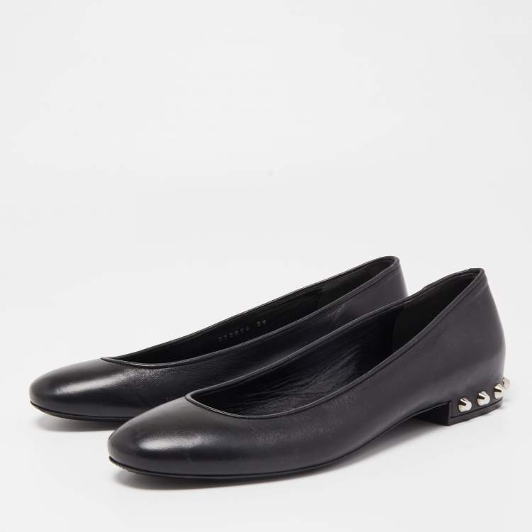 Pre Owned Balenciaga Black Leather Ballet Flats Size 39