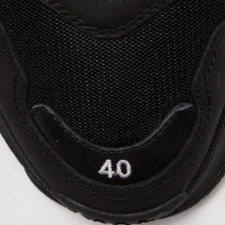 Pre Owned Balenciaga Black Leather and Mesh Triple S Sneakers Size 40