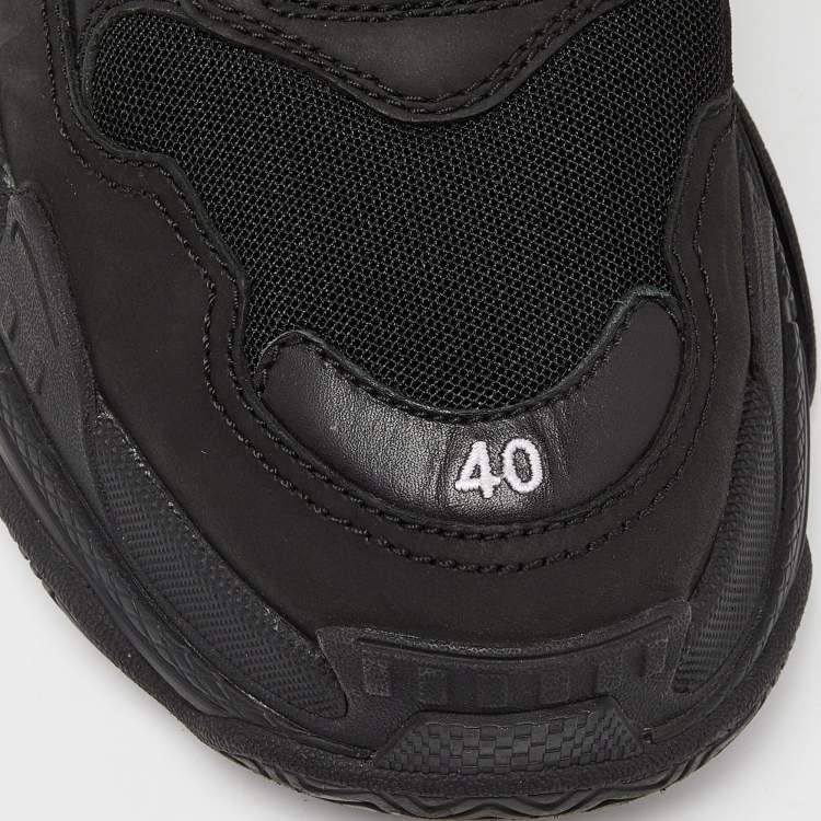 Pre Owned Balenciaga Black Leather and Mesh Triple S Sneakers Size 40
