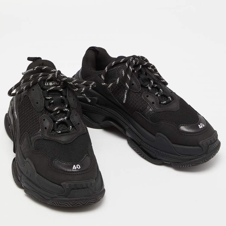 Pre Owned Balenciaga Black Leather and Mesh Triple S Sneakers Size 40