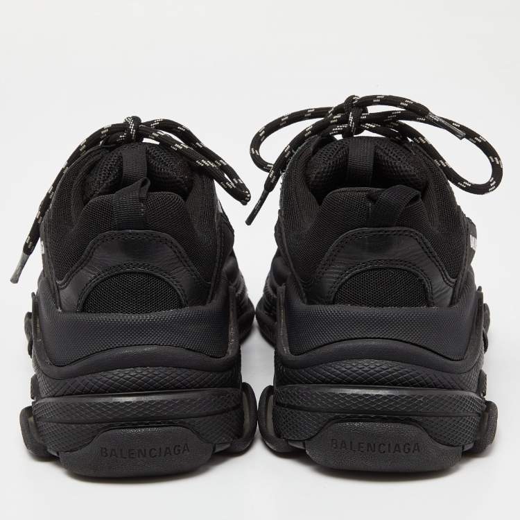 Pre Owned Balenciaga Black Leather and Mesh Triple S Sneakers Size 40
