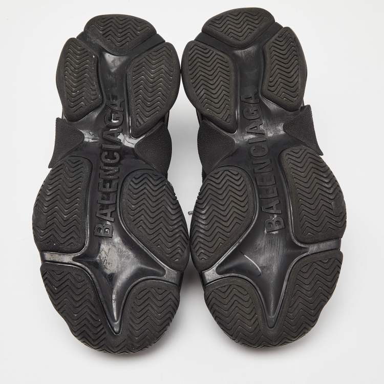 Pre Owned Balenciaga Black Leather and Mesh Triple S Sneakers Size 40