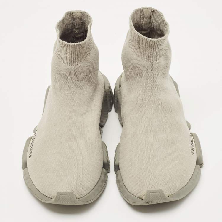 Pre Owned Balenciaga Grey Knit Fabric Speed Trainer Sneakers Size 38