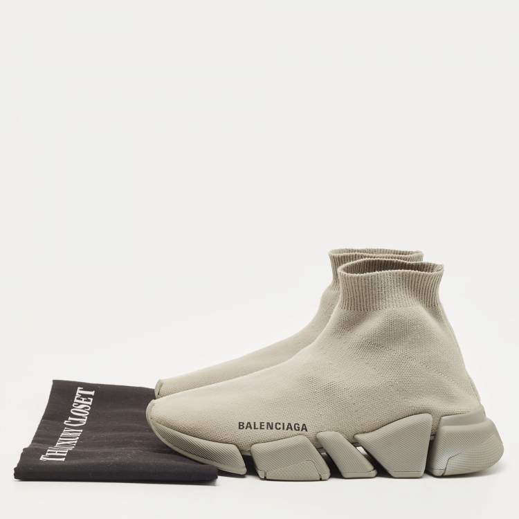 Pre Owned Balenciaga Grey Knit Fabric Speed Trainer Sneakers Size 38