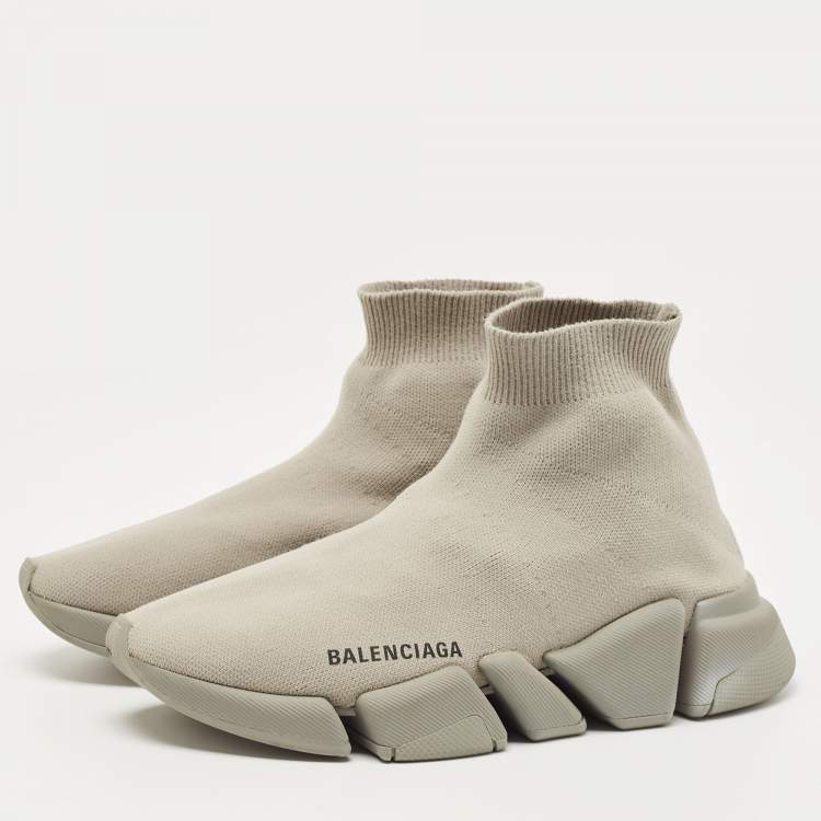Pre Owned Balenciaga Grey Knit Fabric Speed Trainer Sneakers Size 38