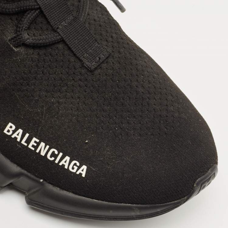 Pre Owned Balenciaga Black Knit Fabric Speed Trainer Lace Up Sneakers Size 39
