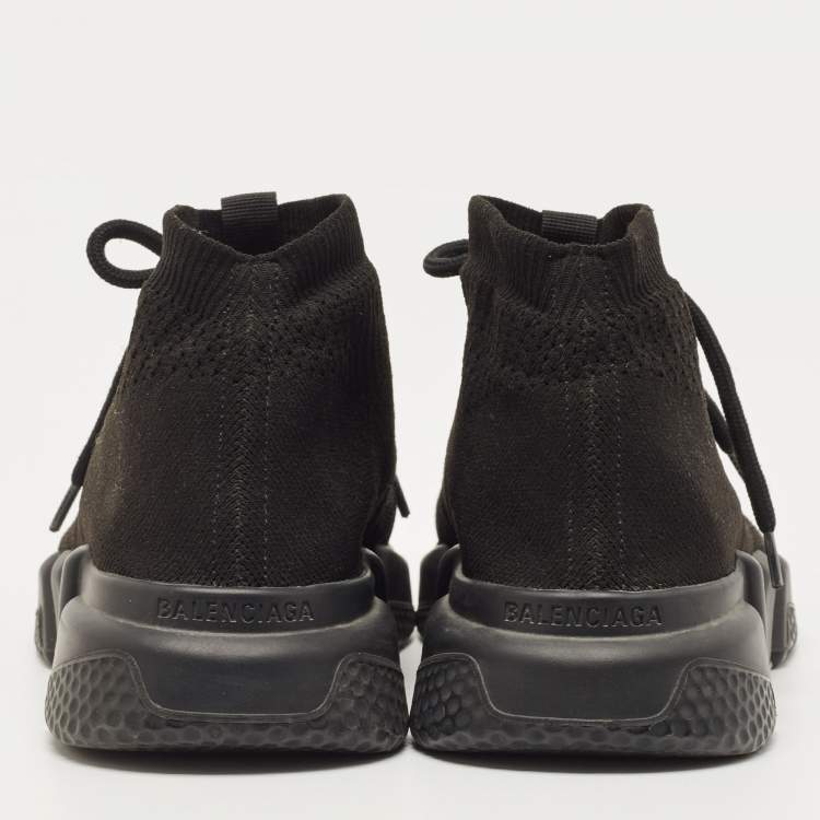 Pre Owned Balenciaga Black Knit Fabric Speed Trainer Lace Up Sneakers Size 39