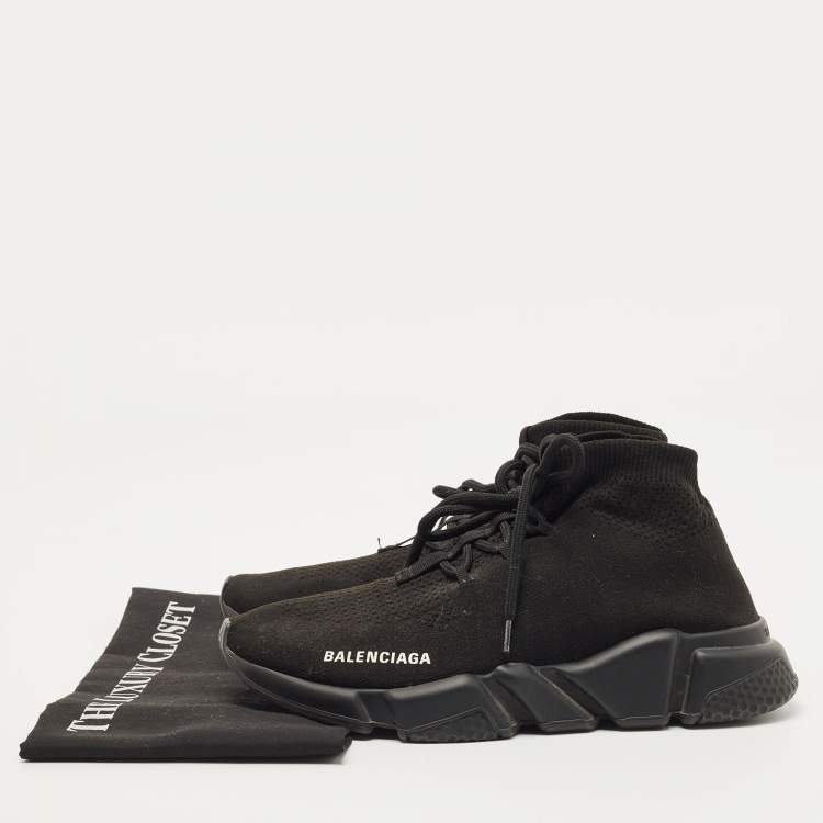 Pre Owned Balenciaga Black Knit Fabric Speed Trainer Lace Up Sneakers Size 39