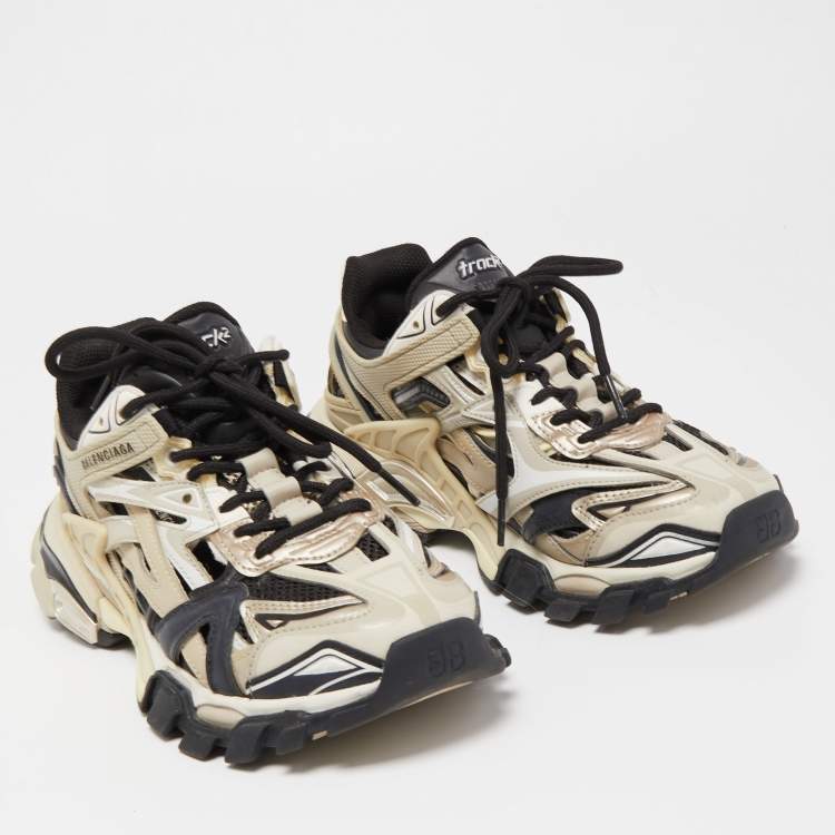 Pre Owned Balenciaga Tricolor Leather and Mesh Track 2 Sneakers Size 37