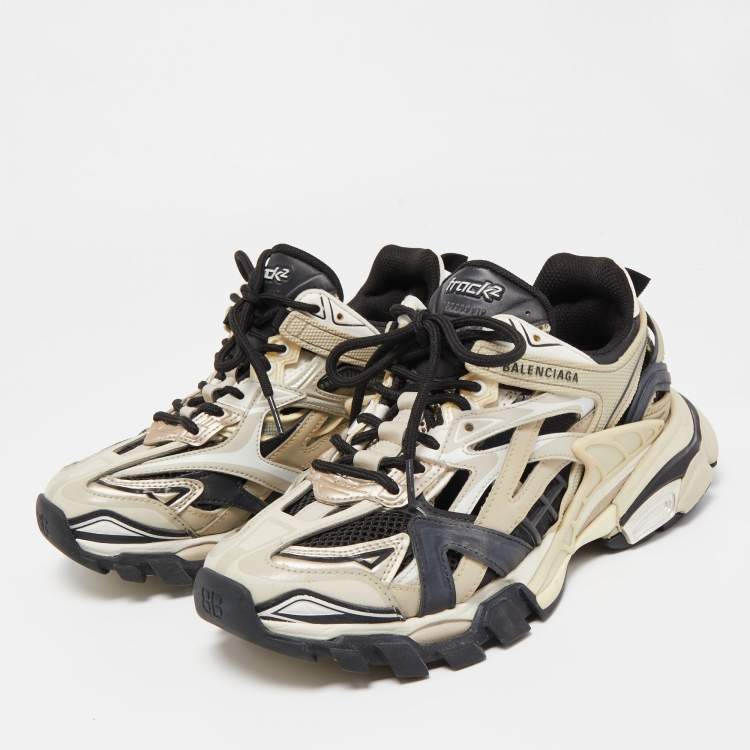 Pre Owned Balenciaga Tricolor Leather and Mesh Track 2 Sneakers Size 37