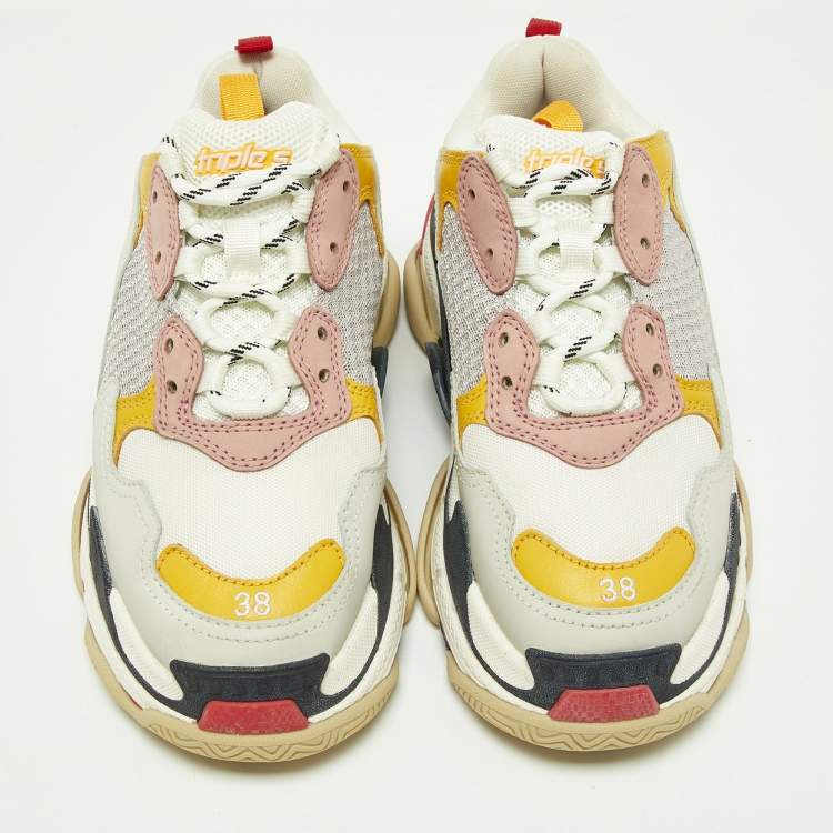 Pre Owned Balenciaga Multicolor Leather and Mesh Triple S Sneakers Size 38