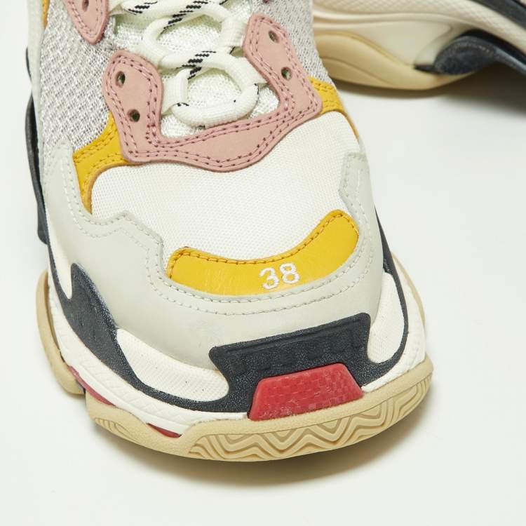 Pre Owned Balenciaga Multicolor Leather and Mesh Triple S Sneakers Size 38