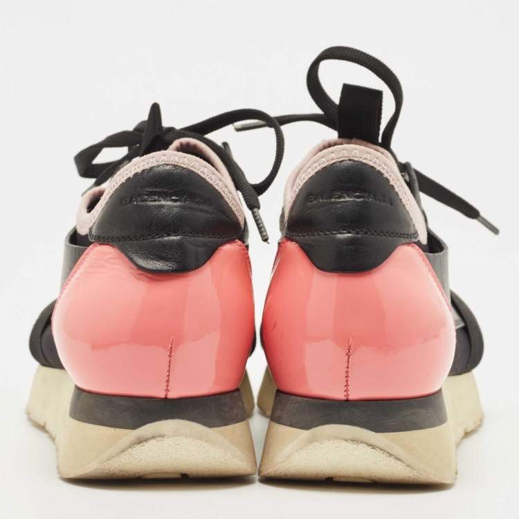 Pre Owned Balenciaga Black/Pink Leather and Mesh Race Runner Sneakers Size 36