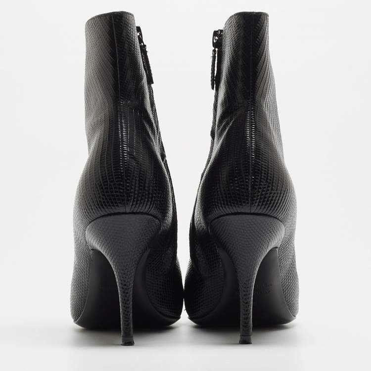 Pre Owned Balenciaga Black Lizard Embossed Leather Ankle Boots Size 38