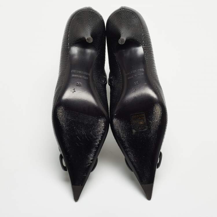Pre Owned Balenciaga Black Lizard Embossed Leather Ankle Boots Size 38