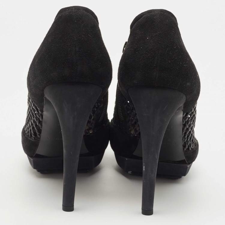 Pre Owned Balenciaga Black Leather and Suede Ankle Boots Size 40.5