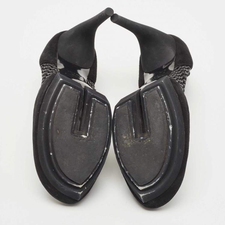 Pre Owned Balenciaga Black Leather and Suede Ankle Boots Size 40.5