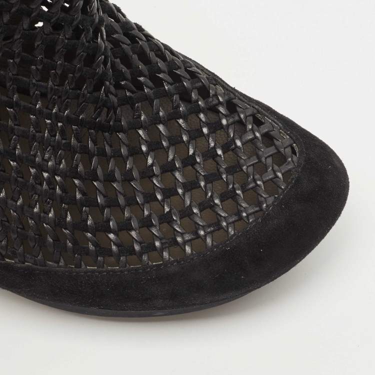 Pre Owned Balenciaga Black Leather and Suede Ankle Boots Size 40.5
