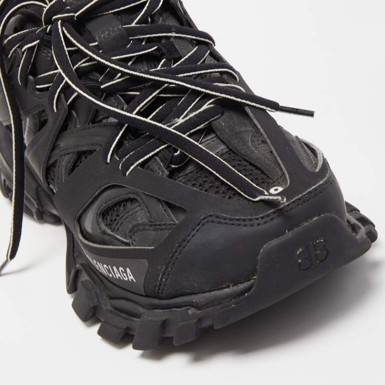 Pre Owned Balenciaga Black Leather and Mesh Track Sneakers Size 39