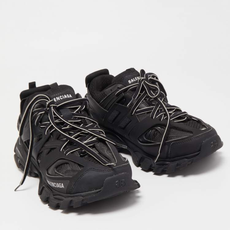 Pre Owned Balenciaga Black Leather and Mesh Track Sneakers Size 39