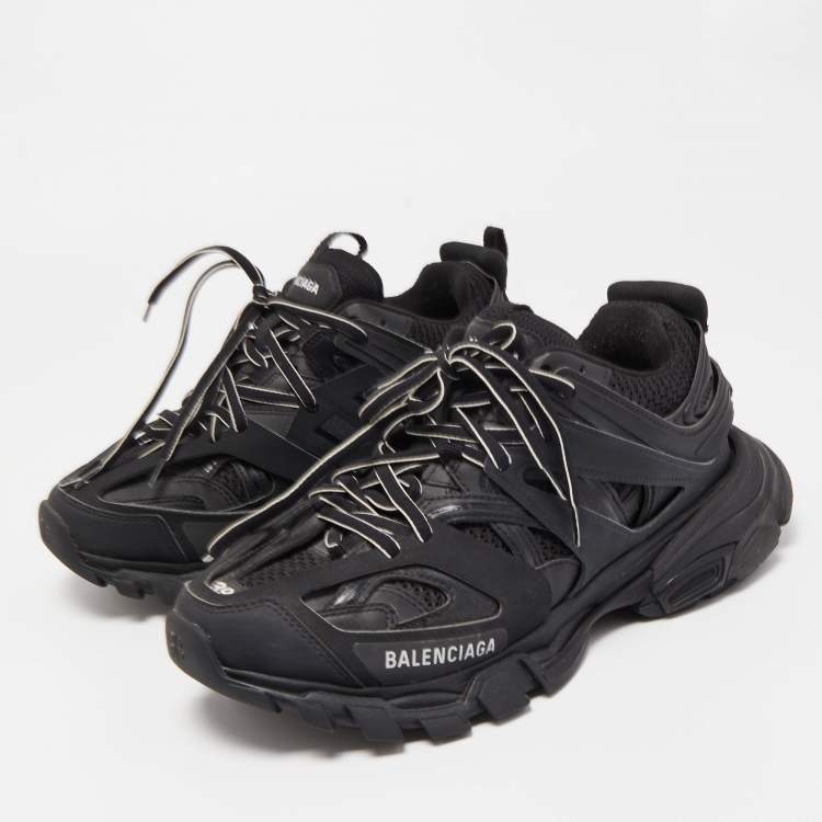 Balenciaga Black Leather and Mesh Track Sneakers Size TLC