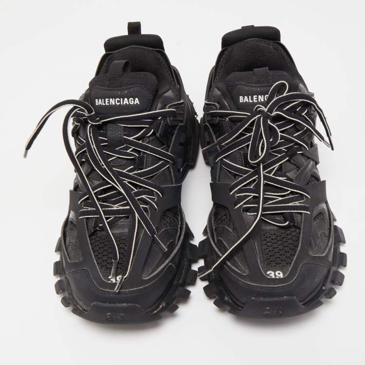 Pre Owned Balenciaga Black Leather and Mesh Track Sneakers Size 39