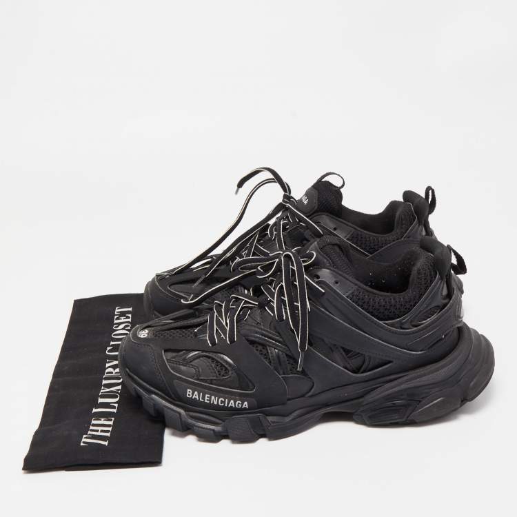 Pre Owned Balenciaga Black Leather and Mesh Track Sneakers Size 39