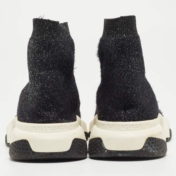 Pre Owned Balenciaga Black Glitter Knit Fabric Speed Trainer Sneakers Size 38