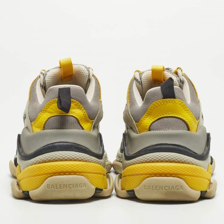 مملوكة مسبقًا Balenciaga Grey/Yellow Leather and Mesh Triple S Sneakers Size 36