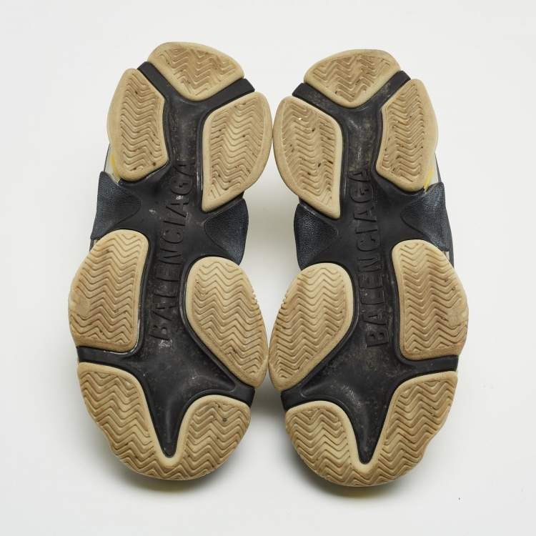 مملوكة مسبقًا Balenciaga Grey/Yellow Leather and Mesh Triple S Sneakers Size 36