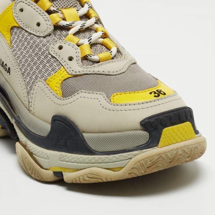 مملوكة مسبقًا Balenciaga Grey/Yellow Leather and Mesh Triple S Sneakers Size 36