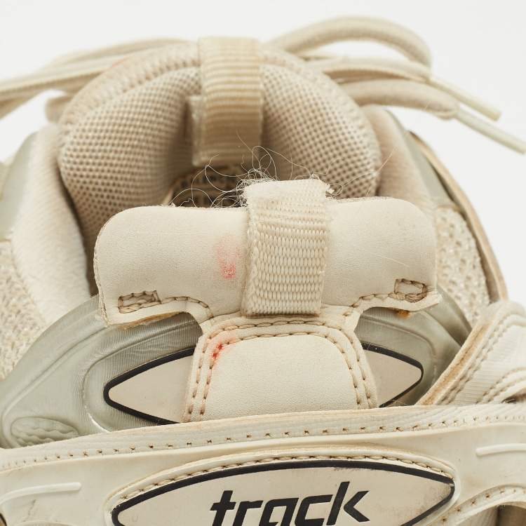 Pre Owned Balenciaga White Mesh and Faux Leather Track Sneakers Size 38