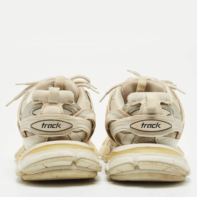 Pre Owned Balenciaga White Mesh and Faux Leather Track Sneakers Size 38
