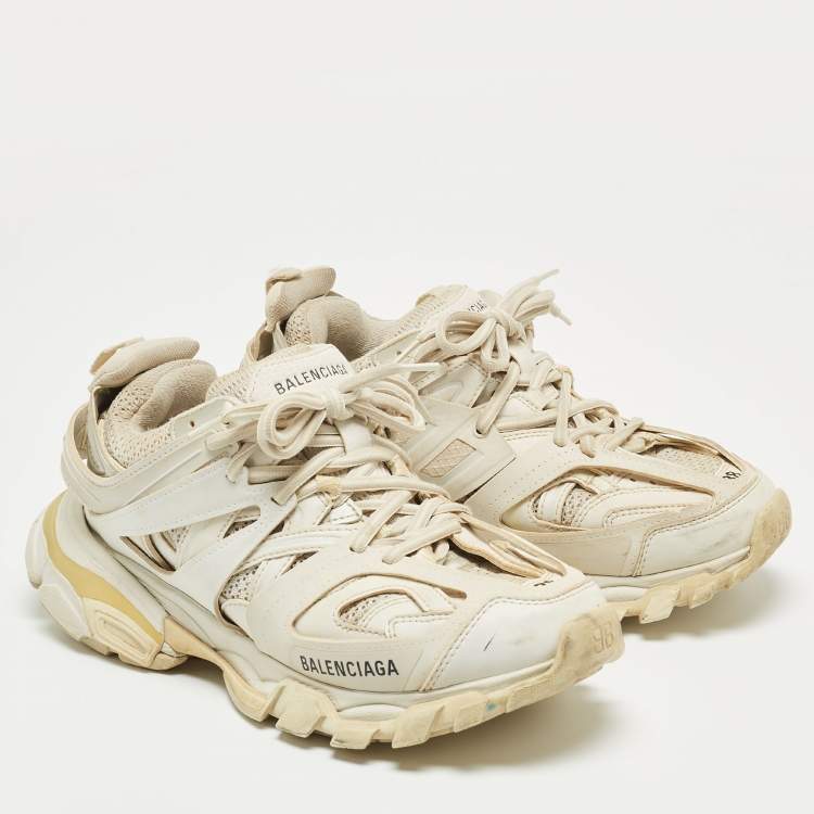 Pre Owned Balenciaga White Mesh and Faux Leather Track Sneakers Size 38