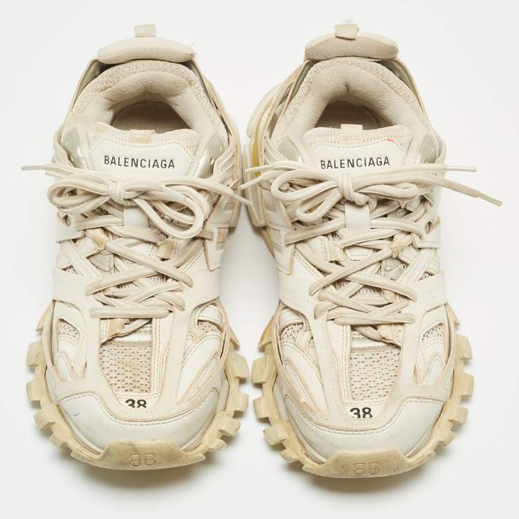 Pre Owned Balenciaga White Mesh and Faux Leather Track Sneakers Size 38