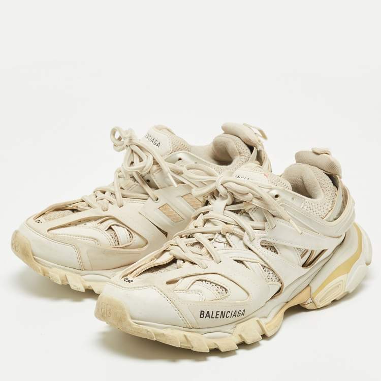 Pre Owned Balenciaga White Mesh and Faux Leather Track Sneakers Size 38