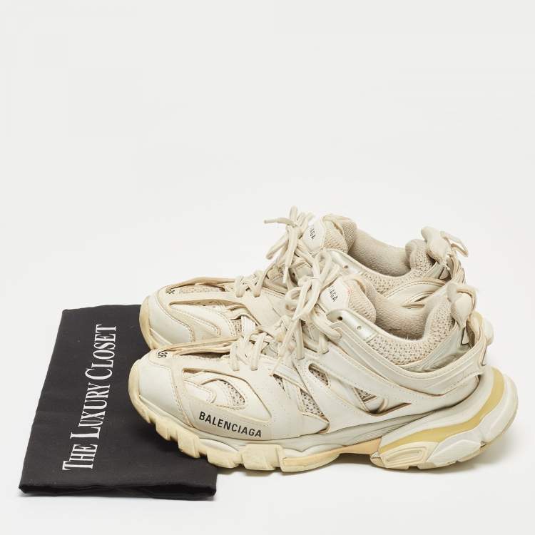 Pre Owned Balenciaga White Mesh and Faux Leather Track Sneakers Size 38